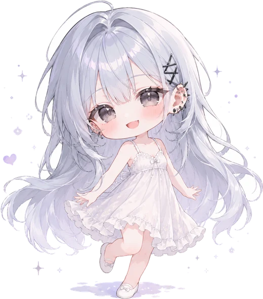 Q 版少女:银紫发 · 白裙