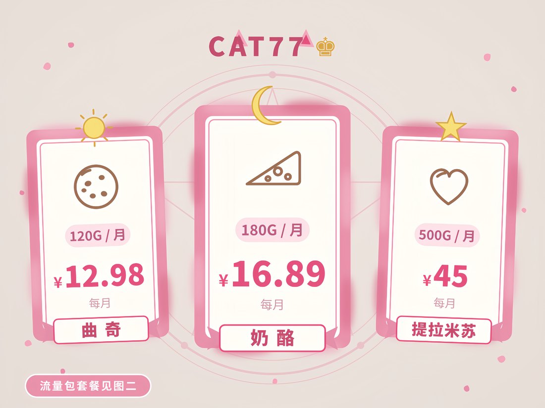 貓七七 CAT77 月付套餐价格：曲奇 120G、奶酪 180G、提拉米苏 500G