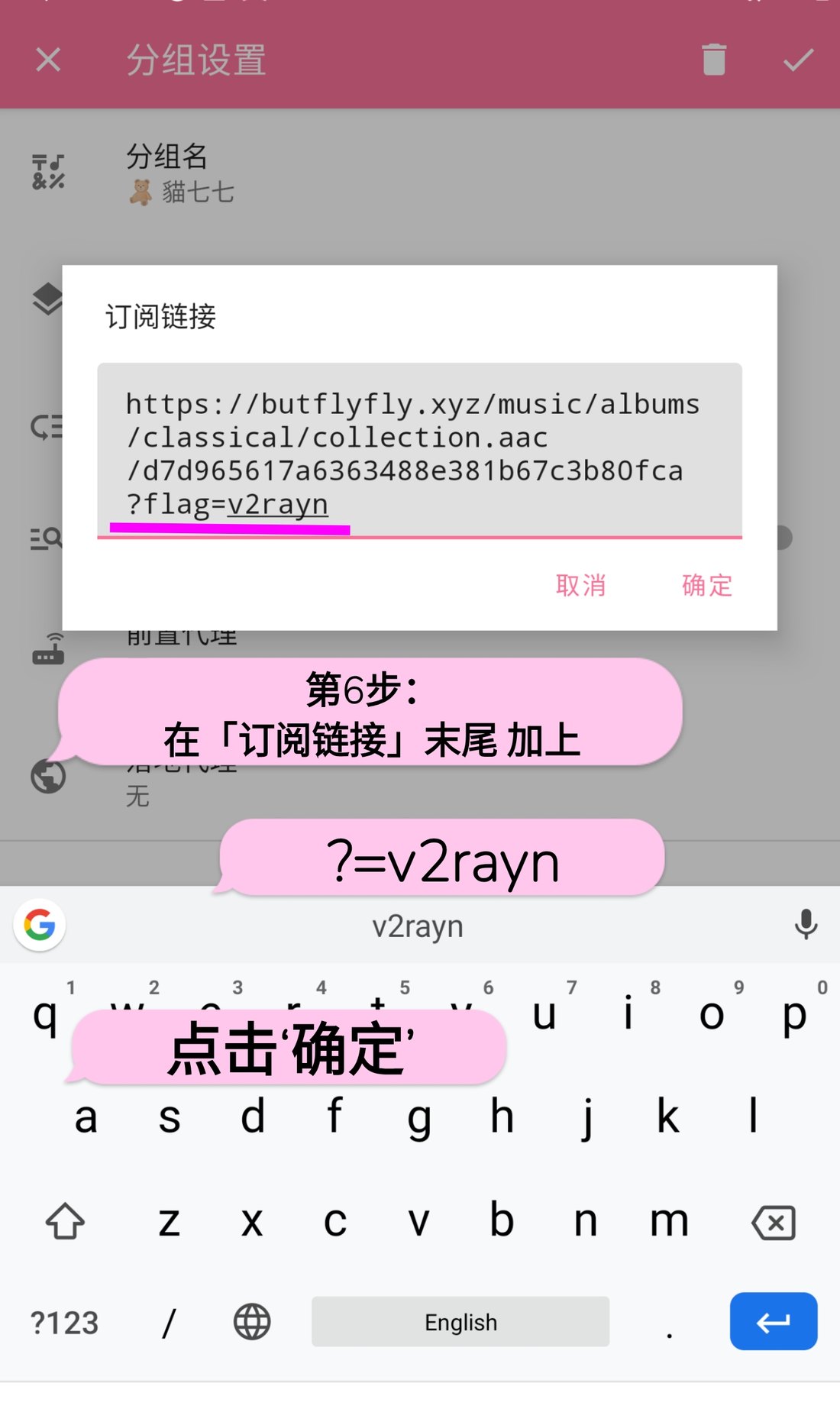 第六步:链接末尾加 ?flag=v2rayn